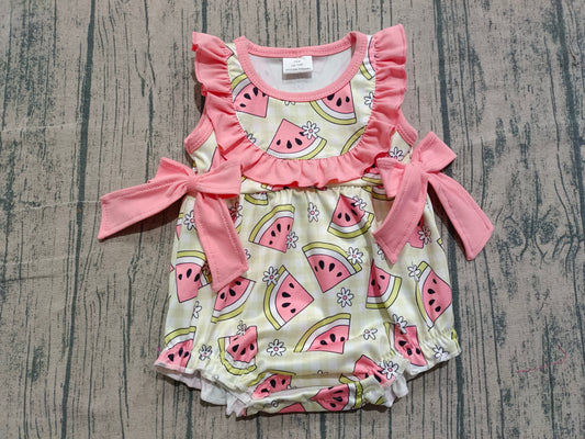 1.21 SR3920 Sample No Moq Baby Girls Pink Checked Watermelons Ruffle Rompers
