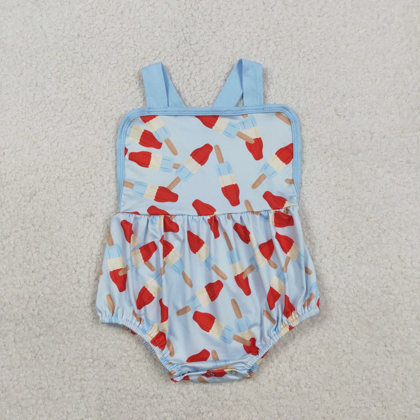 1.24 RTS NO MOQ （In stock）SR3923 Baby Boys Strap Red Blue Popsicle 4th of July Rompers