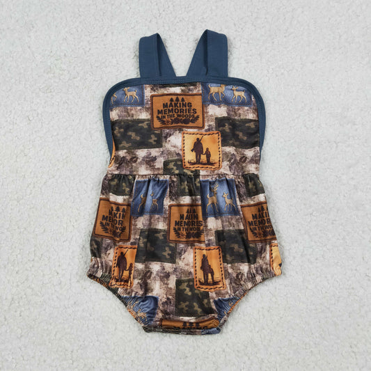 3.24 RTS NO MOQ （In stock）SR3925 Children's Fashion Romper Baby Boys Strap Colorful Deer Camo Checked Hunting Rompers