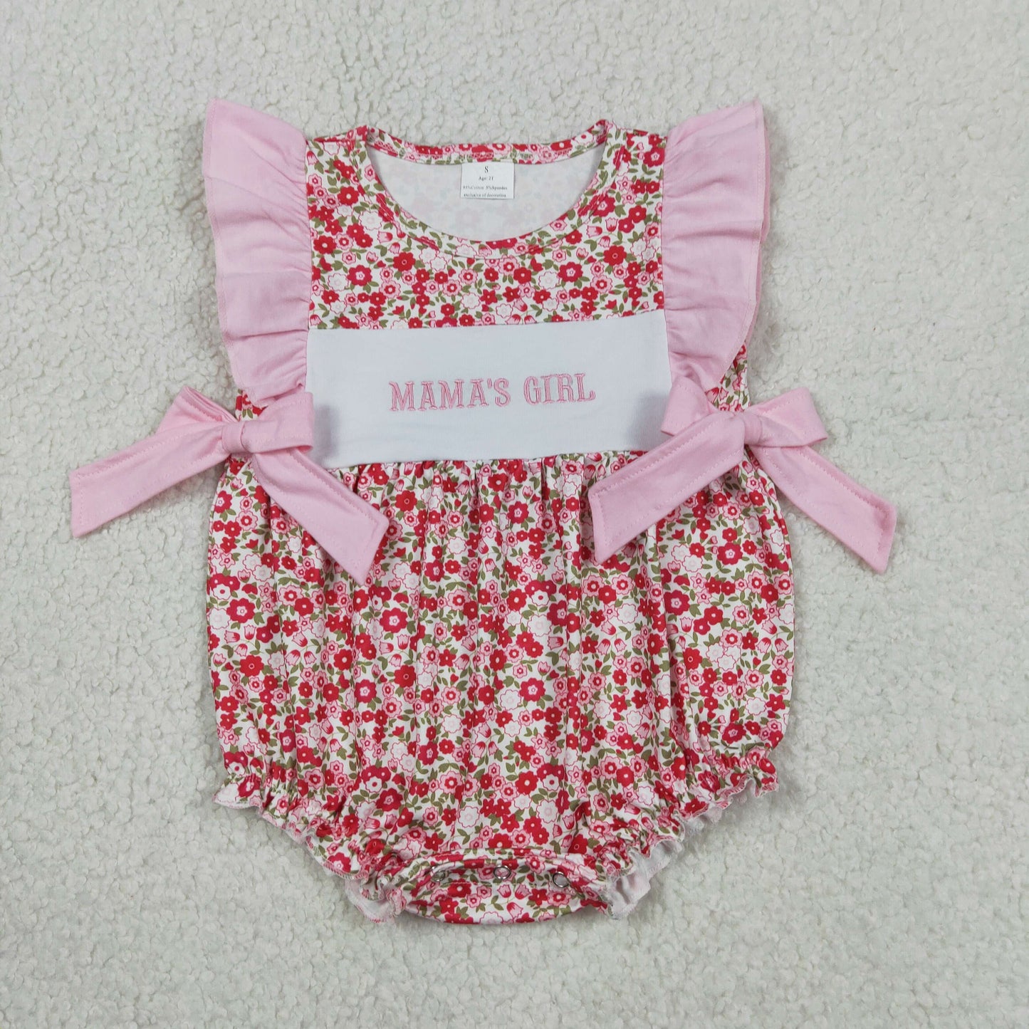 SR3939 RTS NO MOQ （In stock）Flutter sleeves mama's girl embroidery floral baby girl romper