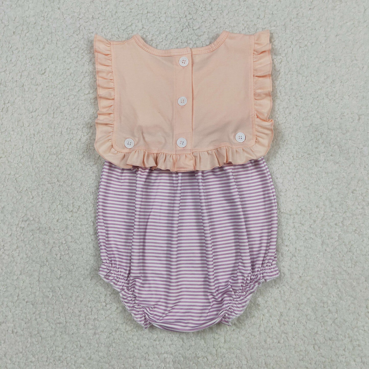 SR3941 RTS NO MOQ （In stock）Purple stripe ruffle baby girls summer romper