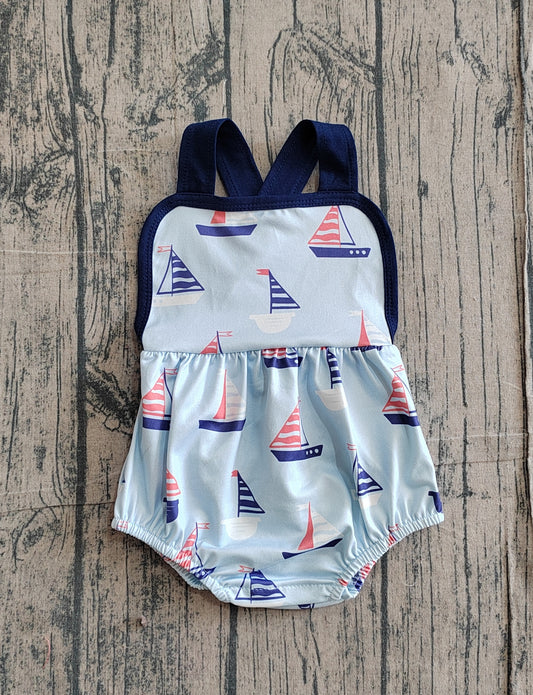 3.11 SR3945 Sample No Moq Baby Girls Summer Fashion Strap Boats Plaid Ruffle Rompers