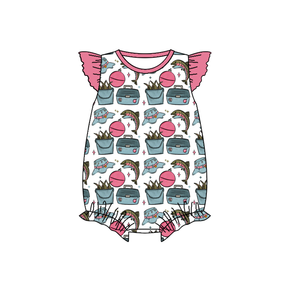 1.9 SR3949 Pre Order No moq Baby Girls Flutter Sleeve Fishing Hunting Ruffle Rompers