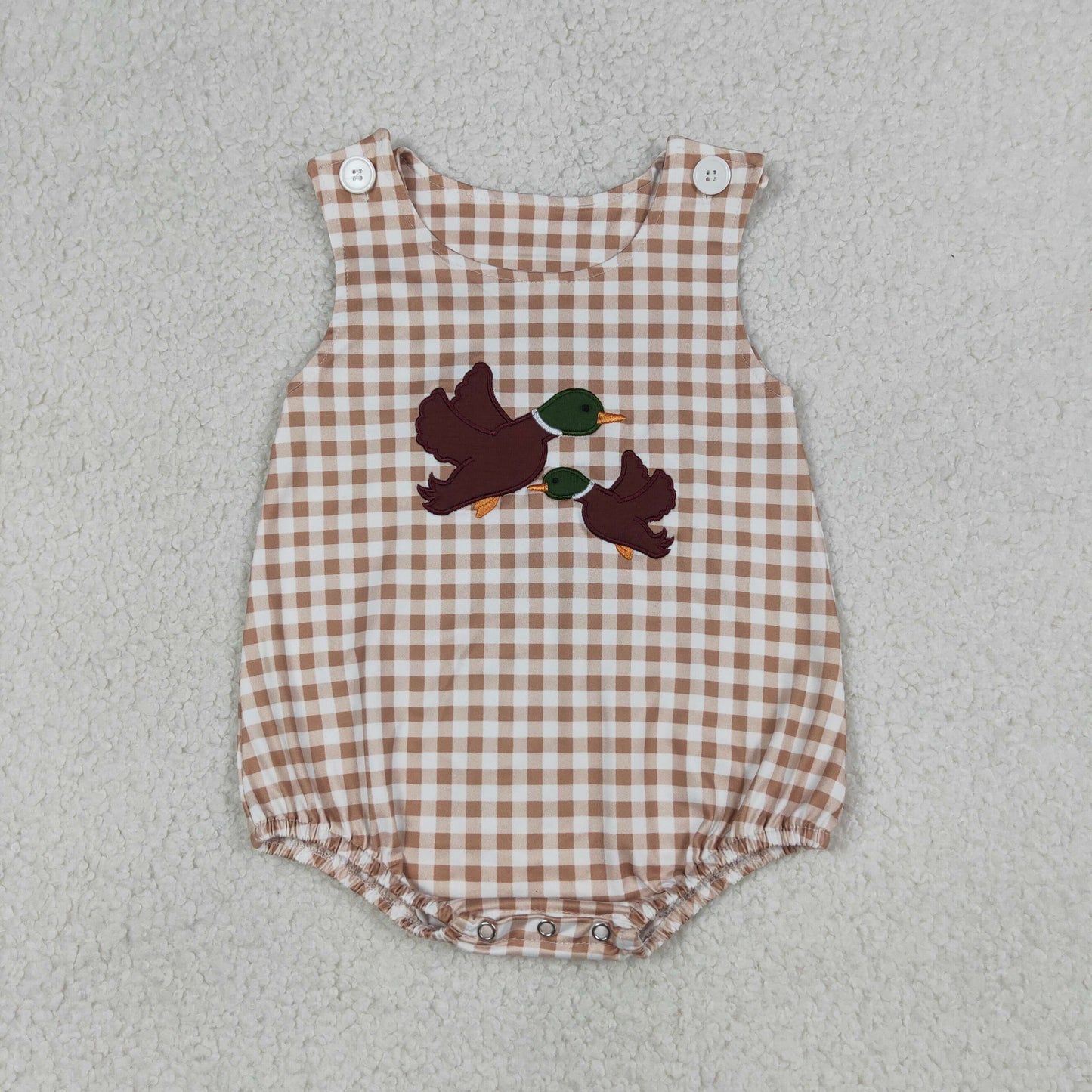 4.14 SR3958 RTS NO MOQ （In stock）Sleeveless plaid duck embroidery baby boy romper