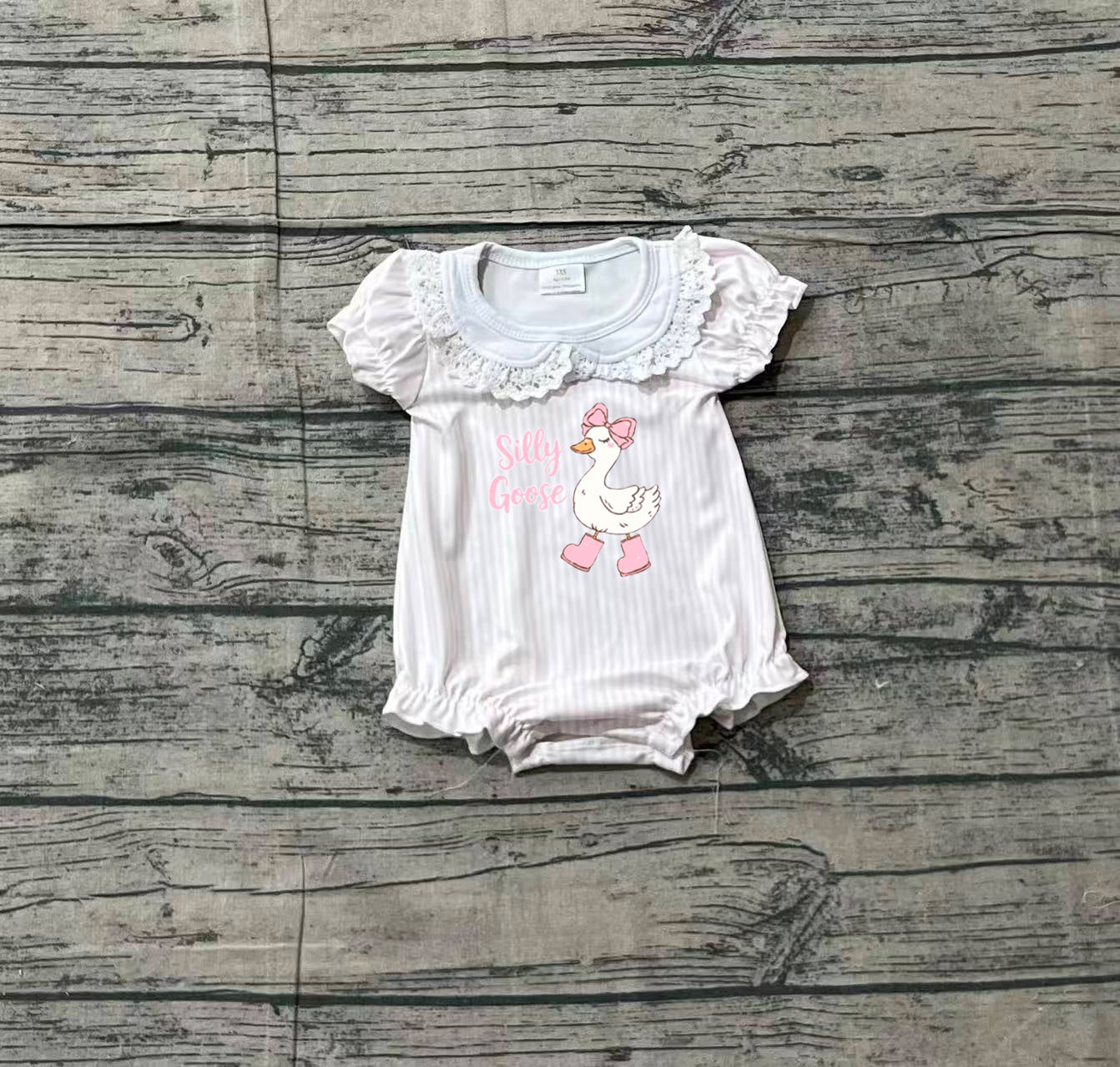 1.26 SR3977 Sample No Moq Baby Girls Pink Duck Ruffle Rompers