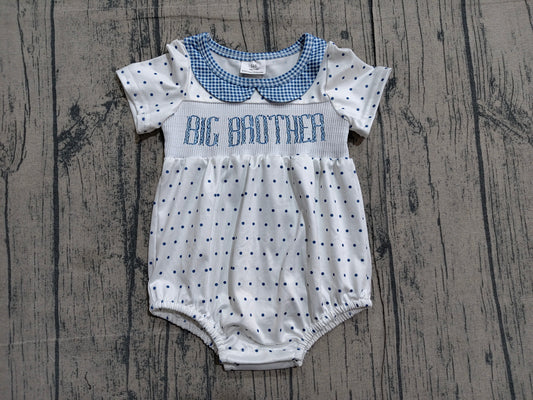 4.1 SR3980 Sample No Moq Smocked Big Brother Short Sleeve Polka Dots Collar Rompers Preorder