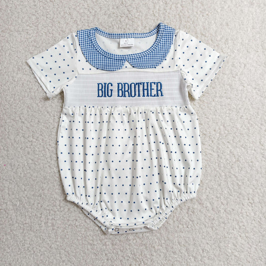 SR3980 RTS NO MOQ （In stock）Short sleeves polka dots big brother smocked baby boy romper