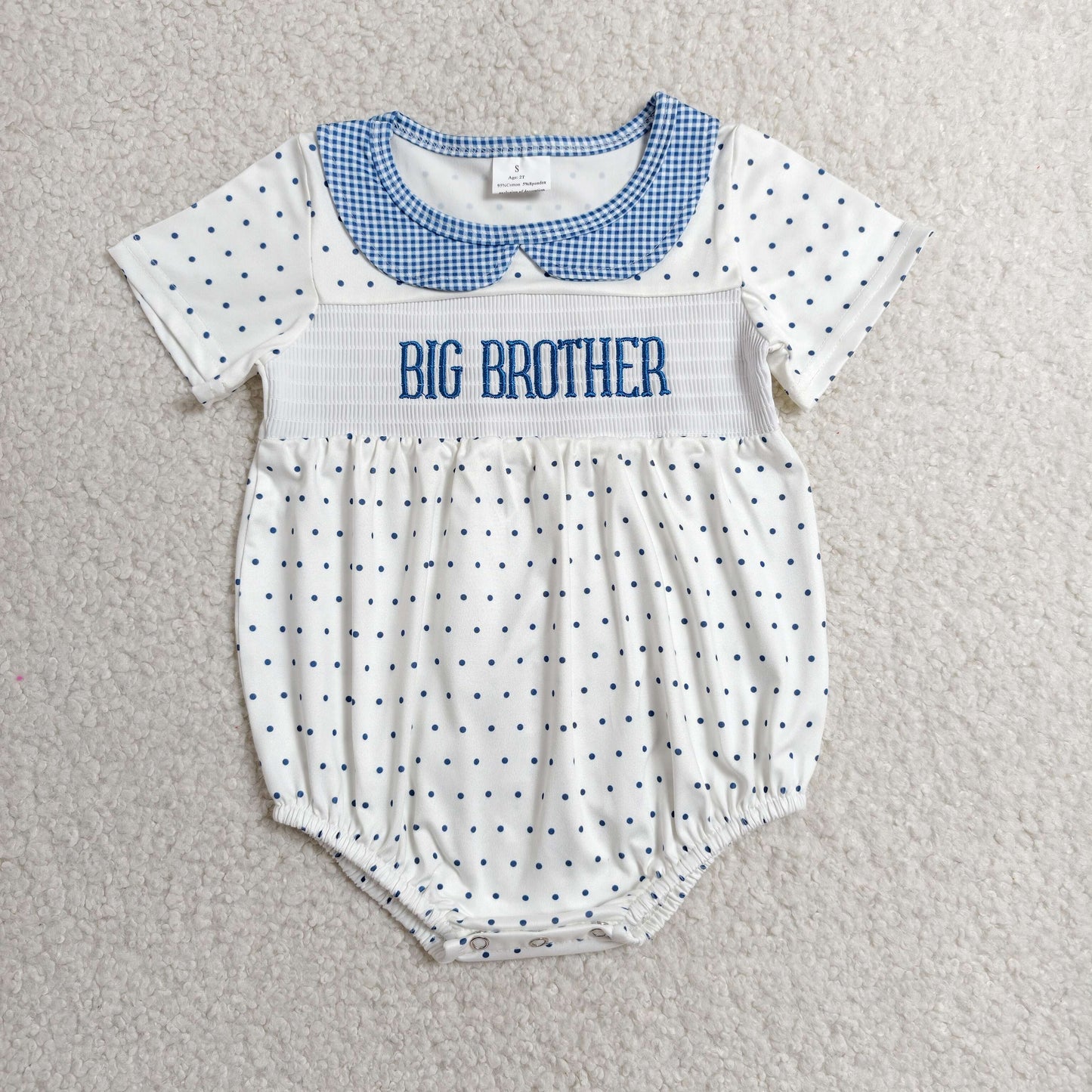 RTS Sibling Short sleeves polka dots big brother smocked baby boy romper
