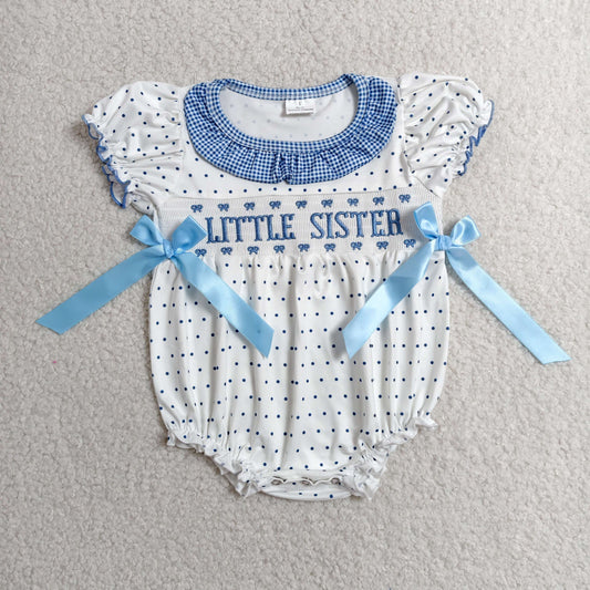 SR3981 RTS NO MOQ （In stock）Short sleeves polka dots little sister smocked baby girl romper