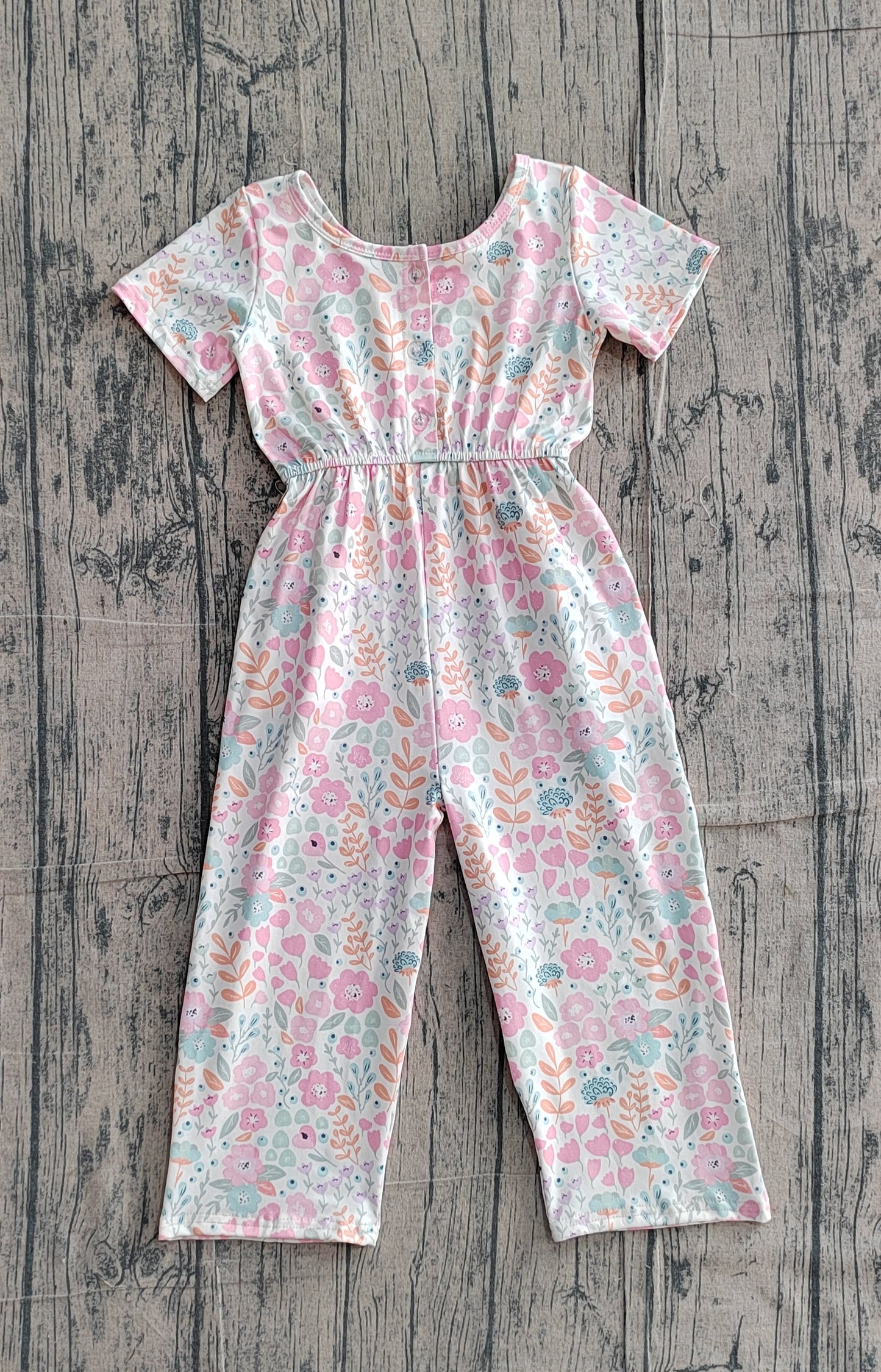 3.10 SR3987 Sample No Moq Baby Girls Summer Short Sleeve Pink Flowers Pockets Jumpsuits