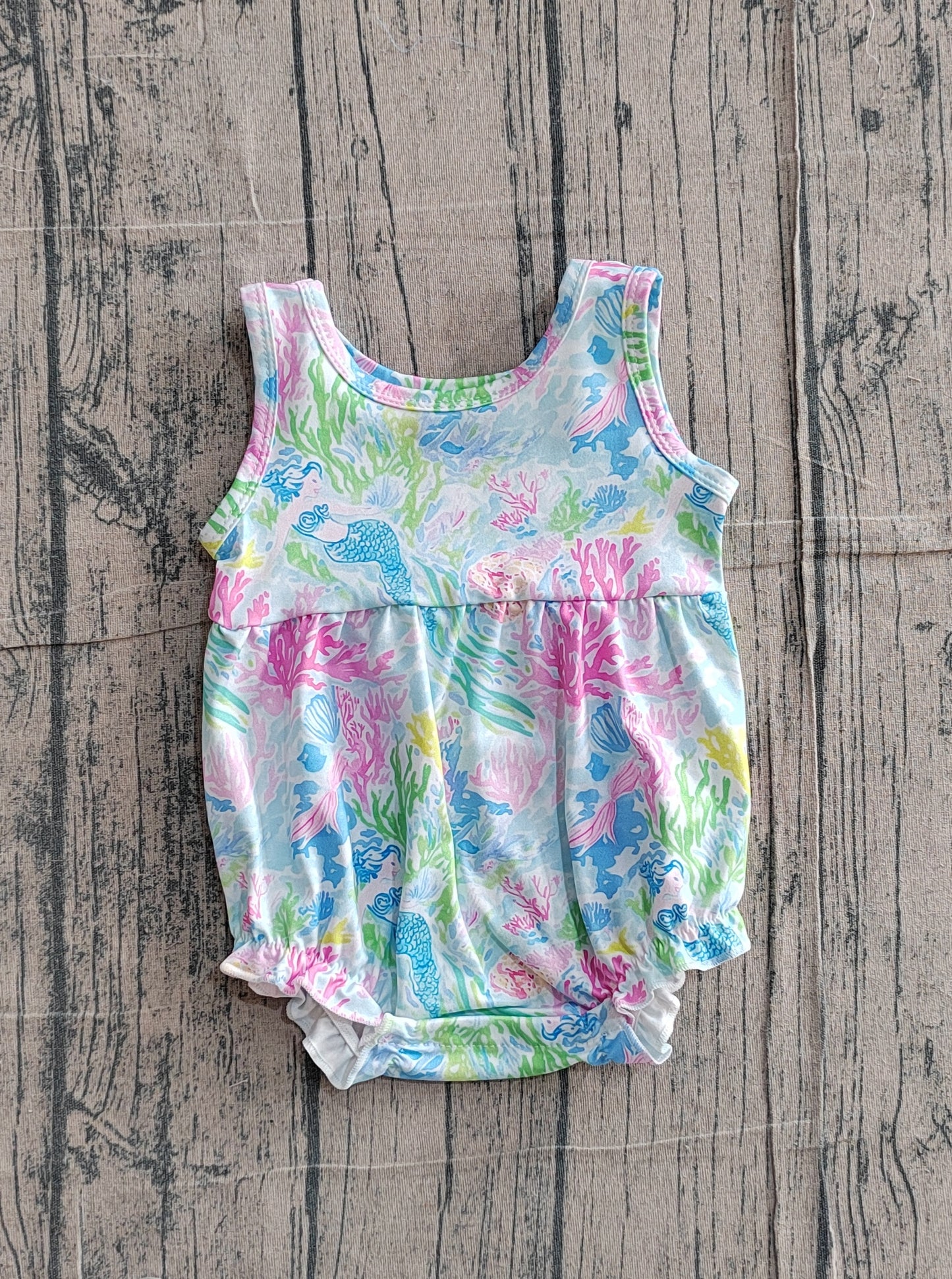 3.10 SR3991 Sample No Moq Baby Girls Summer Sleeveless Sea Plants Ruffle Rompers