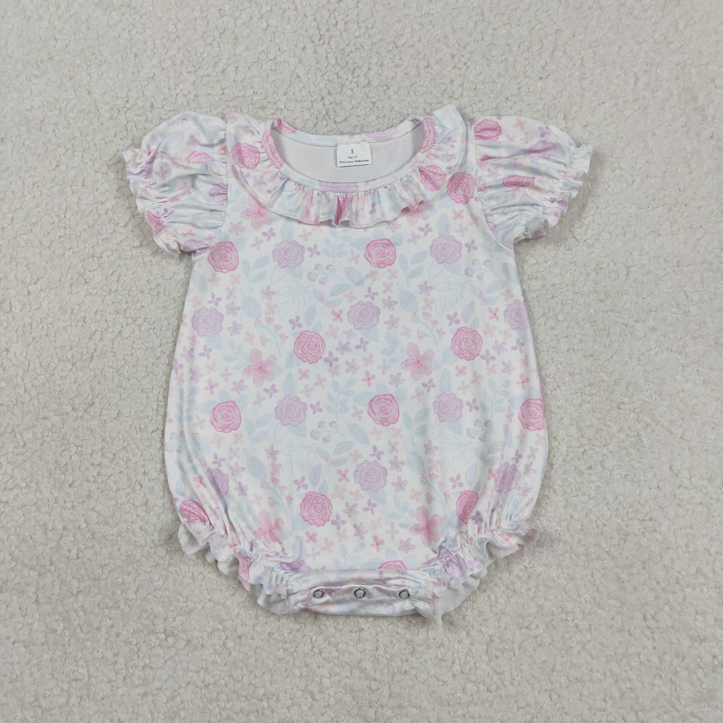 3.10 RTS NO MOQ （In stock）SR4023 Children's Fashion Romper Baby Girls Short Sleeve Colorful Flowers Ruffle Rompers