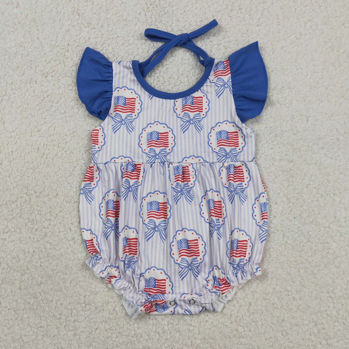 RTS Sibling Flutter sleeves bow flag tunic shorts girls 4th of july set and romper