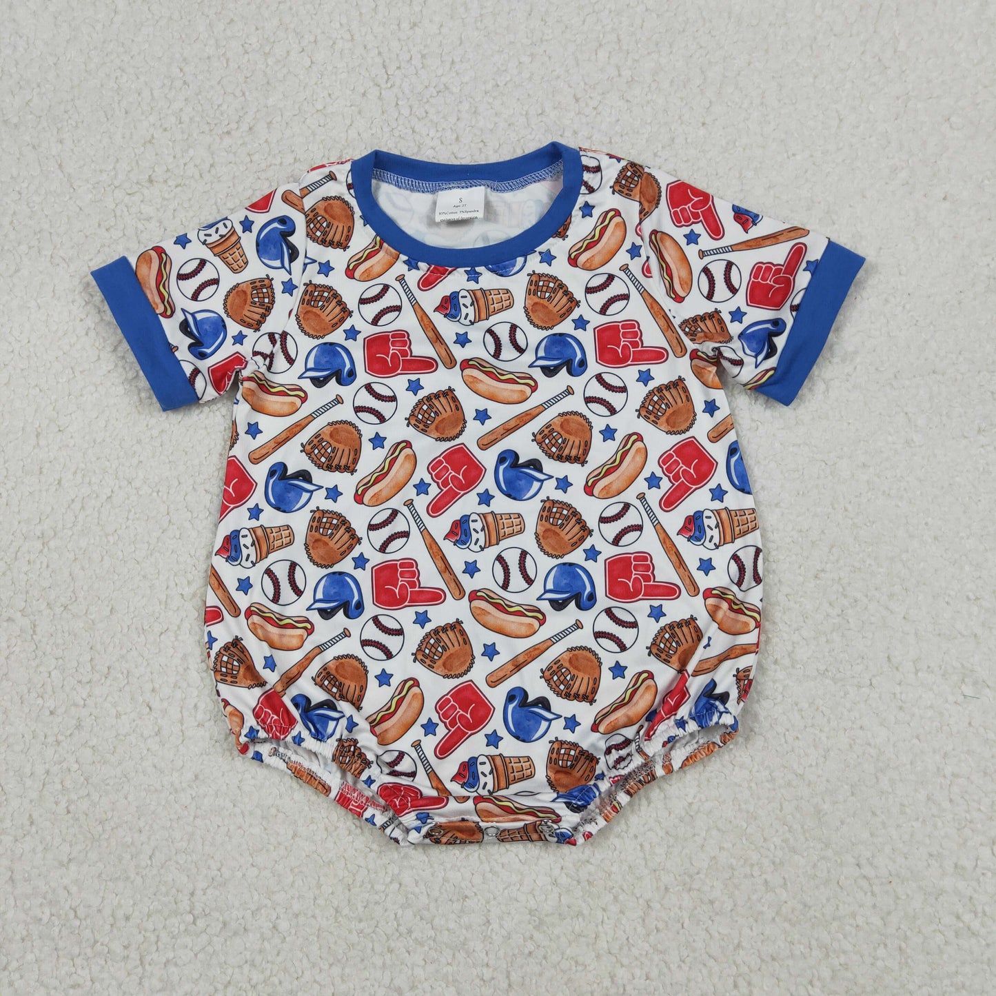 4.13 SR4030 RTS NO MOQ （In stock）Short sleeves baseball baby boy summer romper