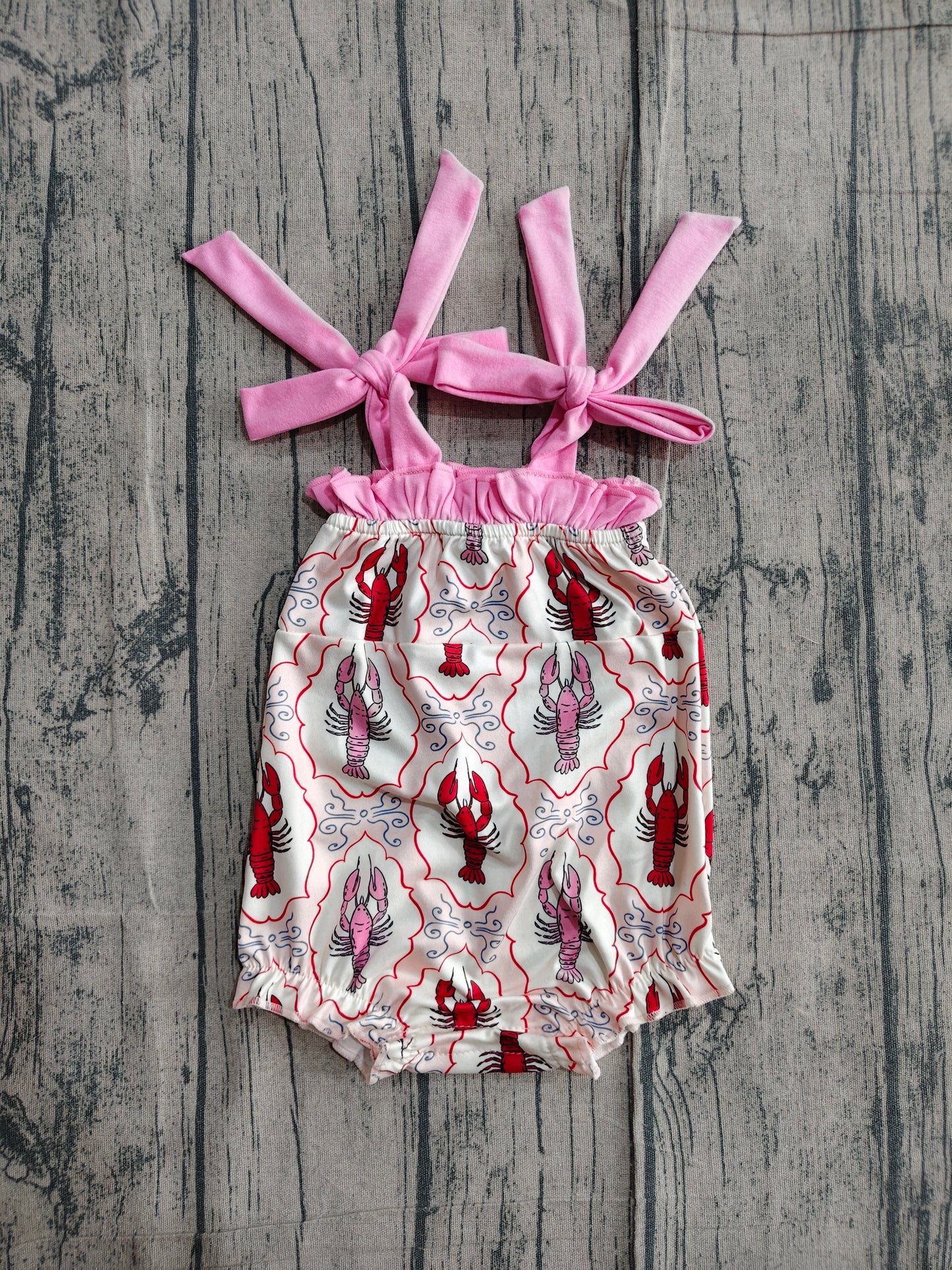 3.17 SR4032 Sample No Moq Baby Girls Summer Fashion Strap Pink Bows Crayfishes Checked Ruffle Rompers