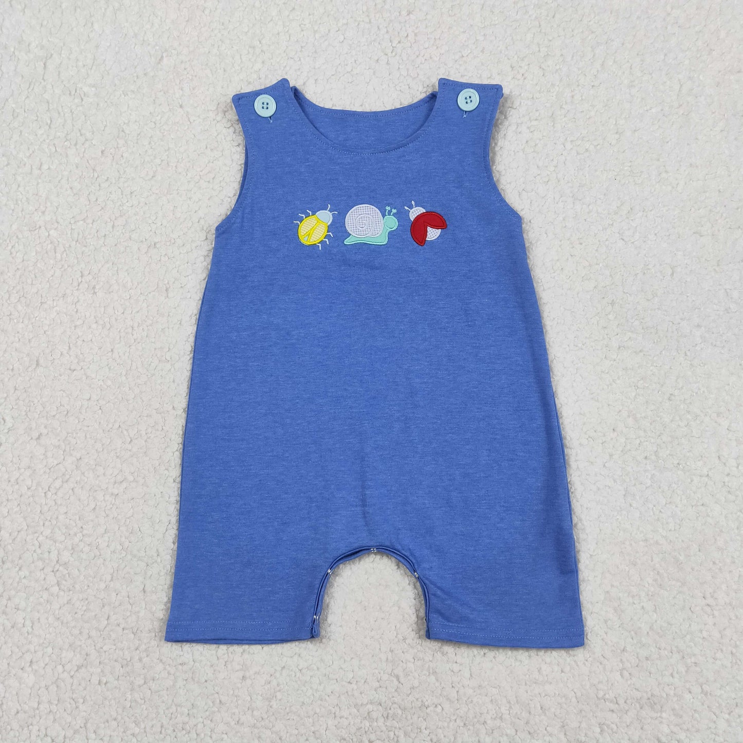 RTS Sibling Blue cotton short sleeves snail embroidery boys shirt and romper