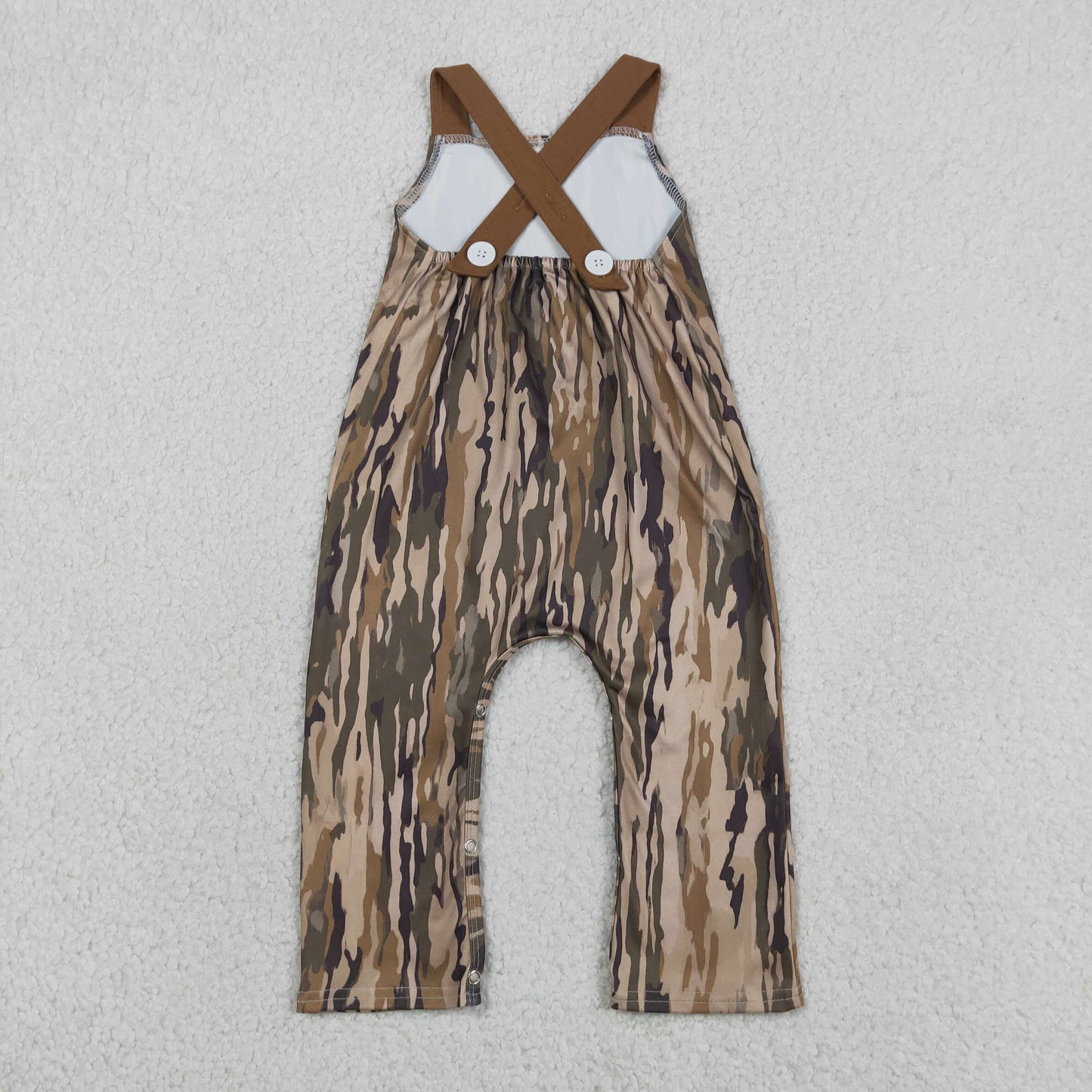 SR4048 RTS NO MOQ （In stock）Brown straps deer embroidery pocket camo baby boy jumpsuit