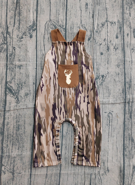 2.5 SR4048 Sample No Moq Embroidery Deer Baby Boys Strap Southern Olive Camo Pocket Hunting Pant Jumpsuits