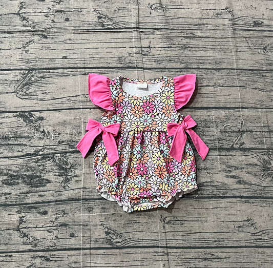 3.14 SR4049 Sample No Moq Baby Girls Summer Fashion Flutter Sleeve Colorful Daisy Flowers Ruffle Rompers