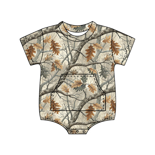 2.7 SR4060 Pre Order No moq Baby Boys Short Sleeve Southern Leaves Camo Pockets Rompers