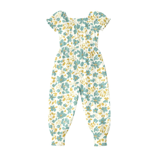 2.26 SR4067 Pre order No Moq Cute Casual Clothing For Girls Baby Girls Short Sleeve Colorful Flowers Checked Ruffle Pant Jumpsuits