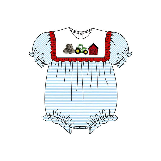 2.27 SR4074 Pre Order No moq Baby Girls Farm Truck House Stripe Ruffle Rompers