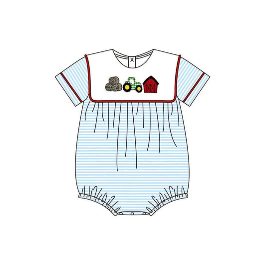 2.27 SR4075 Pre Order No moq Baby Boys Farm Truck House Stripe Rompers