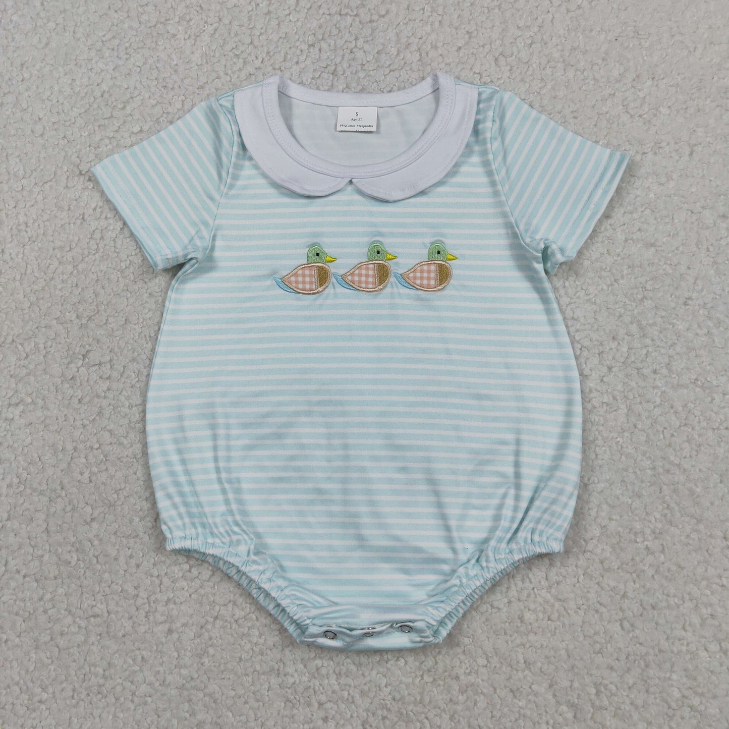 RTS Sibling Short sleeves duck embroidery top stripe shorts boys and girls outfits and romper