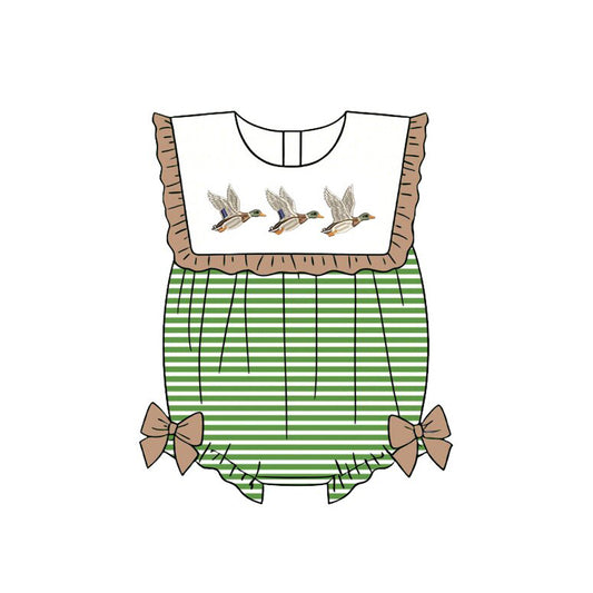 3.2 SR4084 Pre Order No moq Baby Girls Summer Sleeveless Ducks Stripe Ruffle Rompers