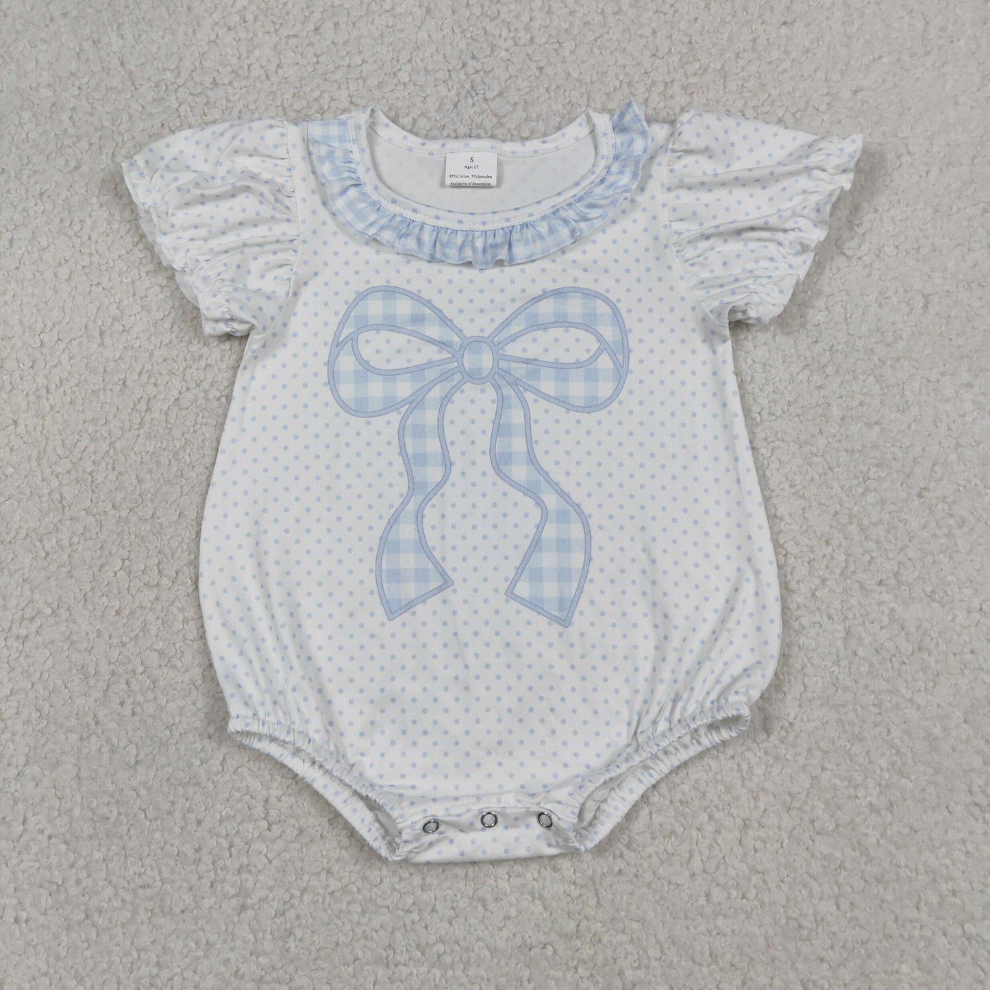SR4089 RTS NO MOQ （In stock）Short sleeves polka dots bow baby girls summer romper