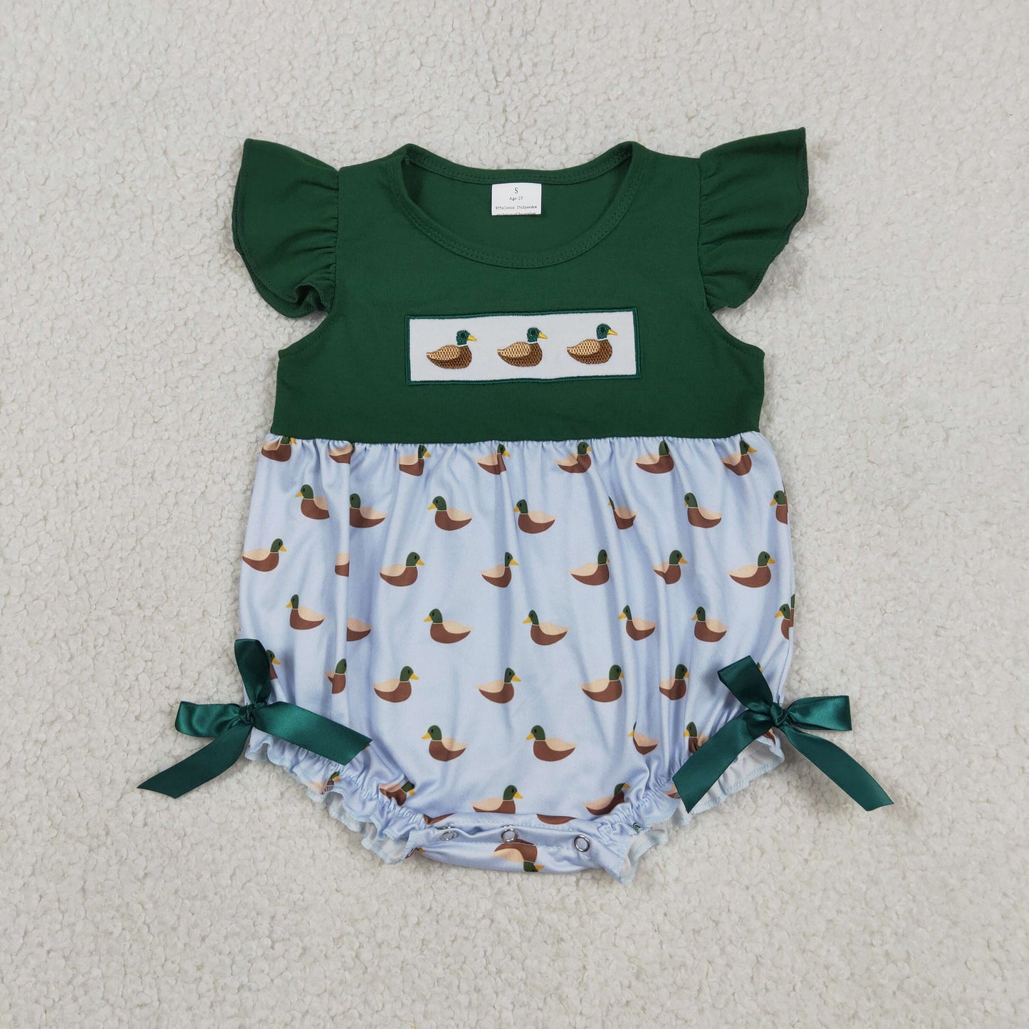 SR4091 RTS NO MOQ （In stock）Flutter sleeves duck embroidery baby girl summer romper