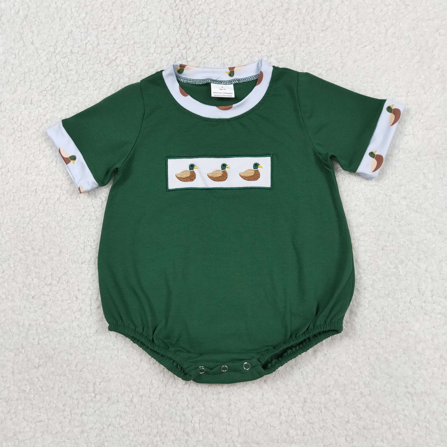 RTS Sibling Short sleeves duck embroidery green baby kids summer romper