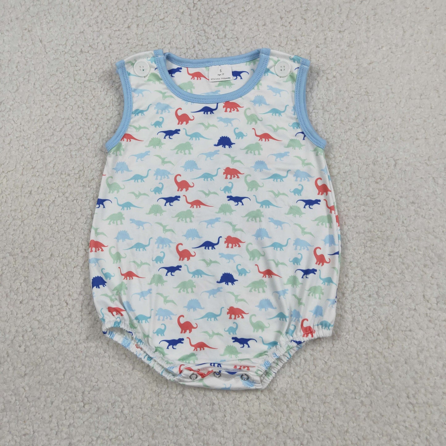 SR4096 RTS NO MOQ （In stock）Sleeveless dinosaur baby boy summer romper