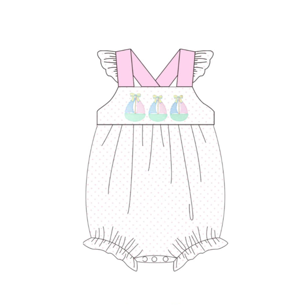 3.6 SR4102 Pre Order No moq Baby Girls Summer Pink Polka Dots Boats Ruffle Rompers