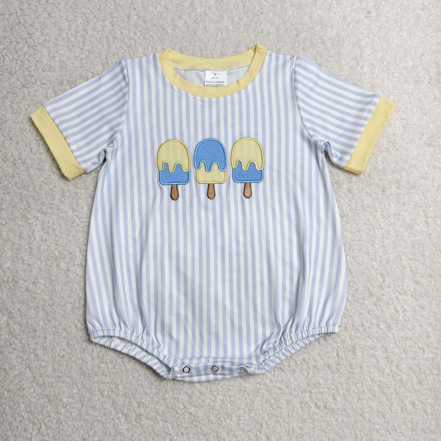 SR4107 RTS NO MOQ （In stock）Short sleeves stripe popsicle embroidery boy romper