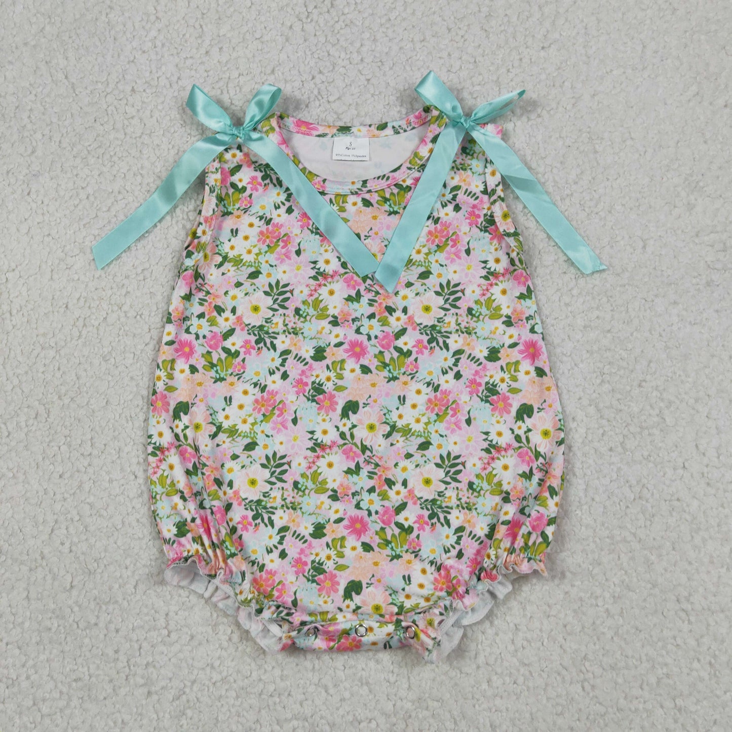 SR4111 RTS NO MOQ （In stock）Sleeveless pink floral baby girls summer romper Ruffle Rompers（副本）