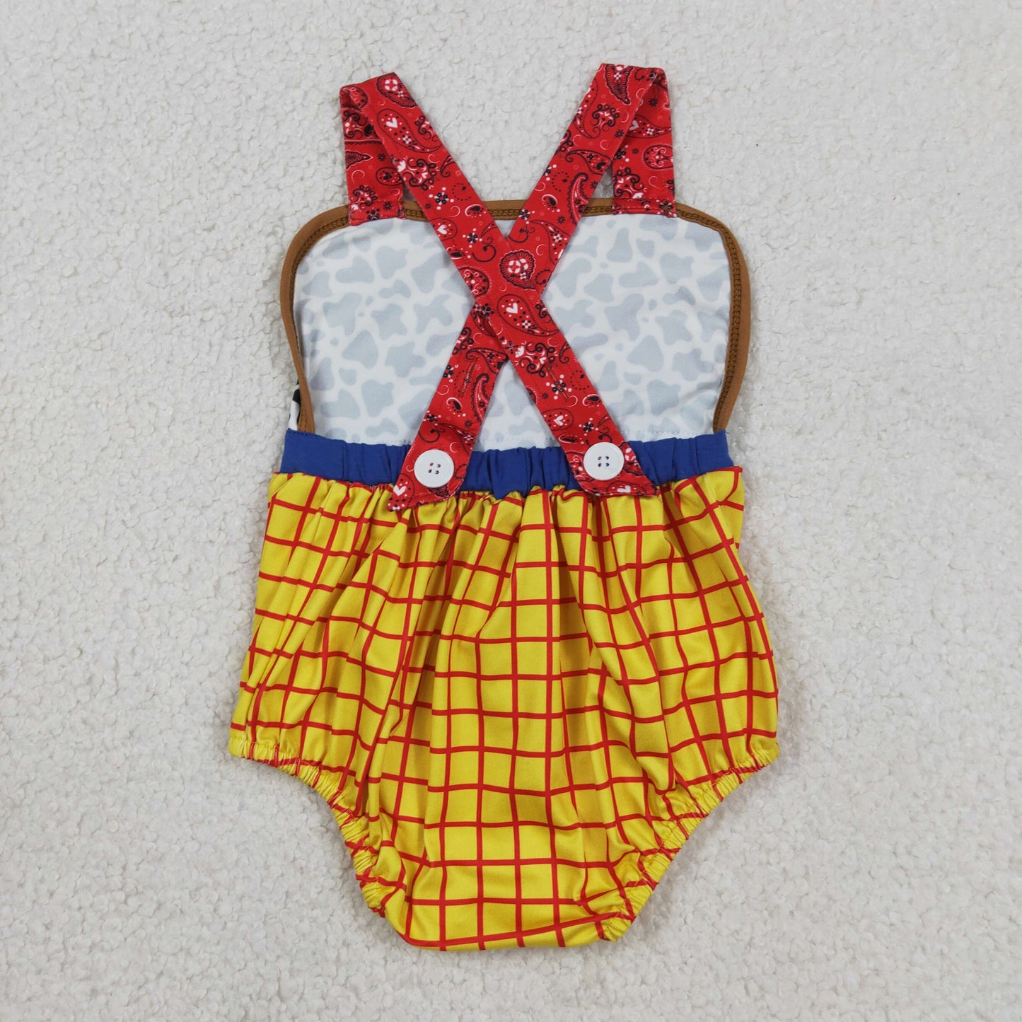 SR4114 RTS NO MOQ （In stock）Straps cow plaid baby boy summer romper