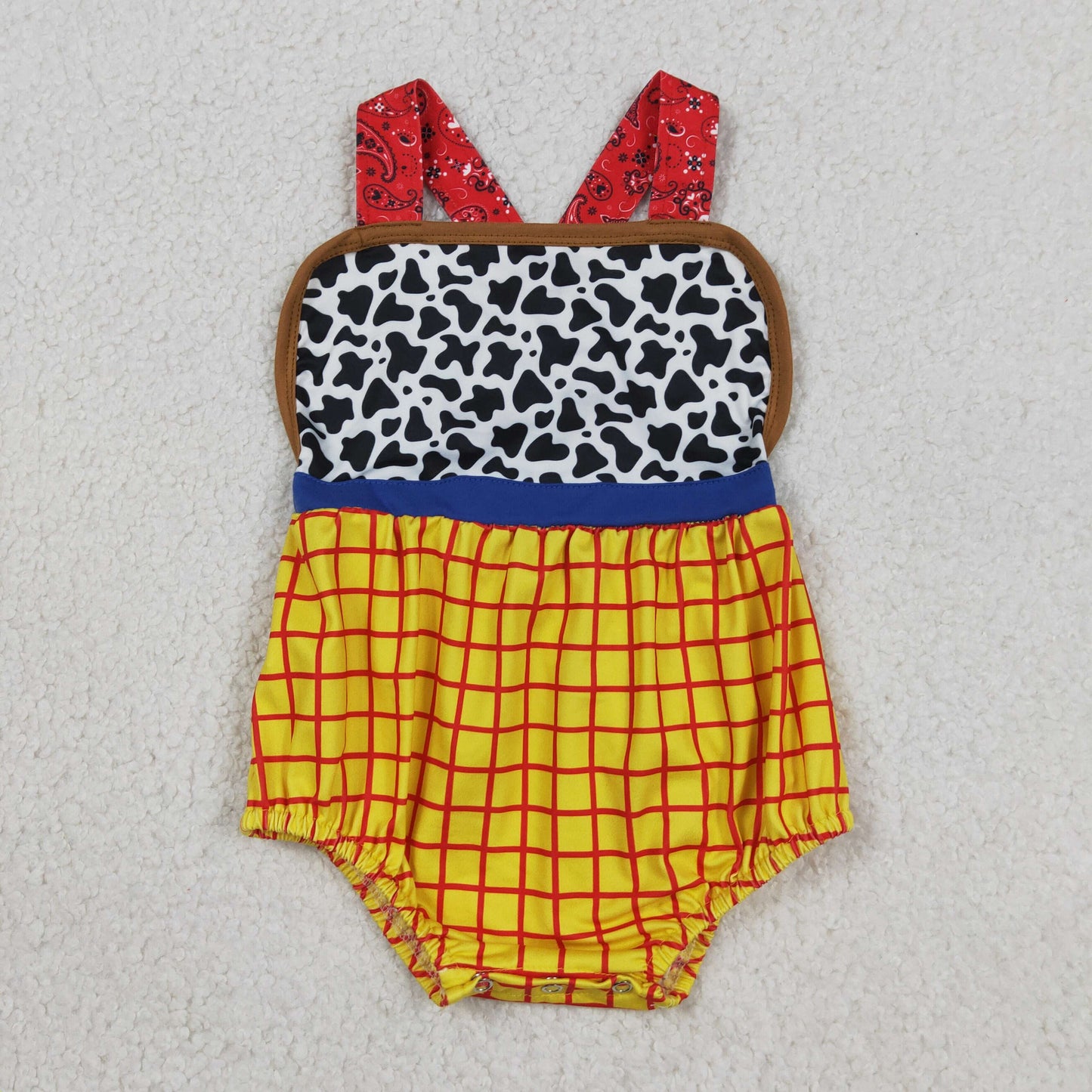 RTS Sibling Baby Boys Strap Boats Plaid Rompers