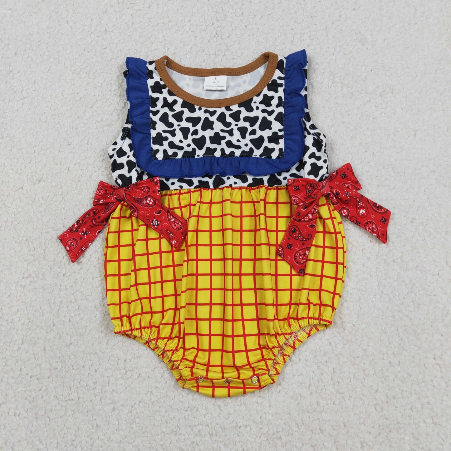 SR4115 RTS NO MOQ （In stock）Sleeveless cow plaid baby girls summer romper