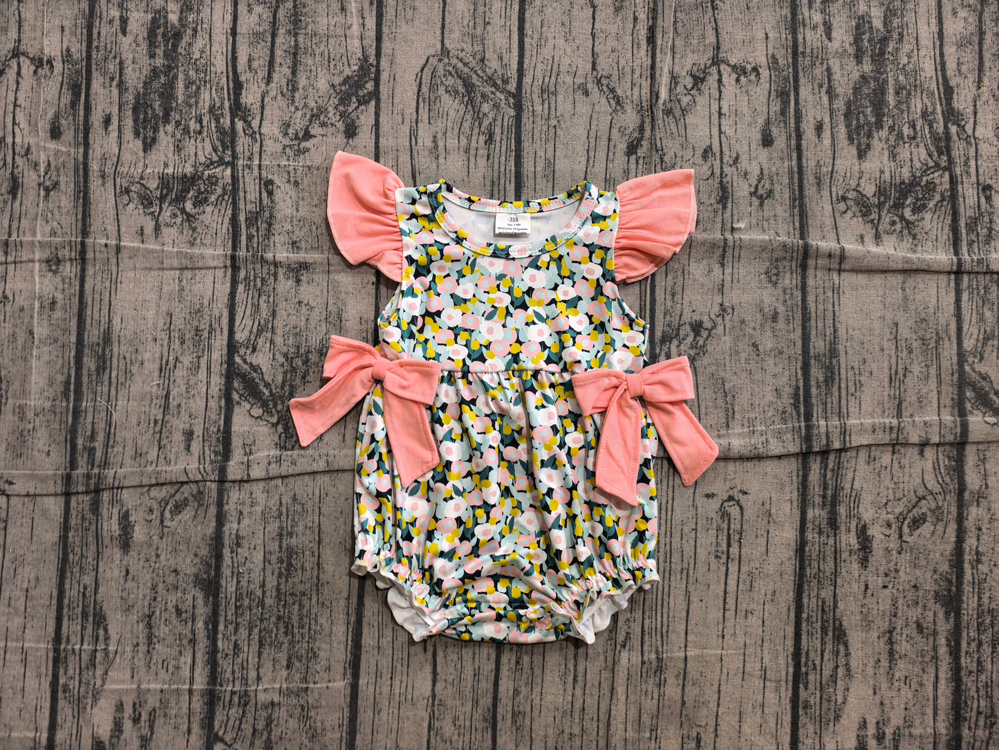 6.10 SR4125 Sample No Moq Baby Girls Flutter Sleeve Colorful Flowers Ruffle Rompers