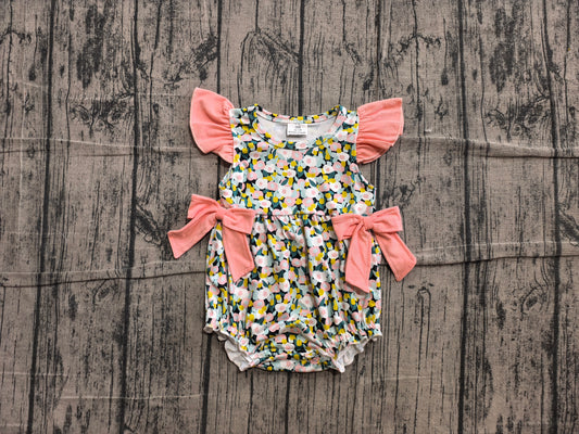 6.10 SR4125 Sample No Moq Baby Girls Flutter Sleeve Colorful Flowers Ruffle Rompers