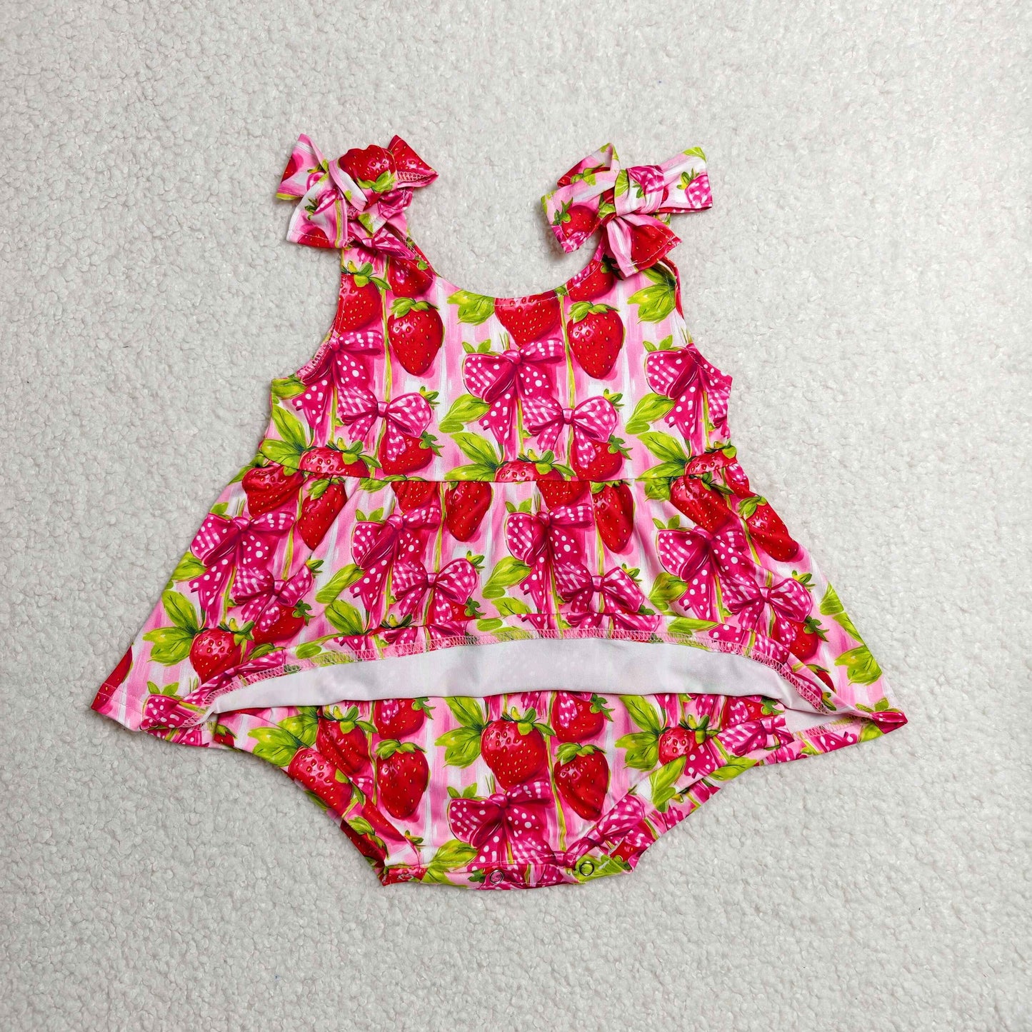 SR4134 RTS NO MOQ （In stock）Baby Girls Strap Bows Strawberry Tunic Ruffle Rompers
