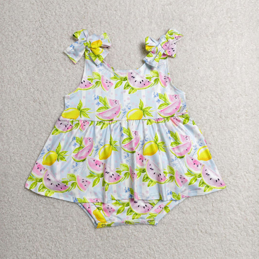SR4135 RTS NO MOQ （In stock）Baby Girls Strap Watermelon Lemons Tunic Ruffle Rompers