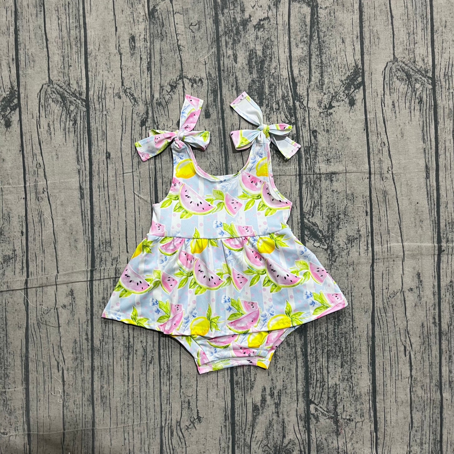 5.9 SR4135 Sample No Moq Baby Girls Strap Watermelon Lemons Tunic Ruffle Rompers