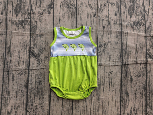 6.10 SR4139 Sample No Moq Embroidery Fishes Baby Boys Sleeveless Fishing Hunting Stripe Rompers