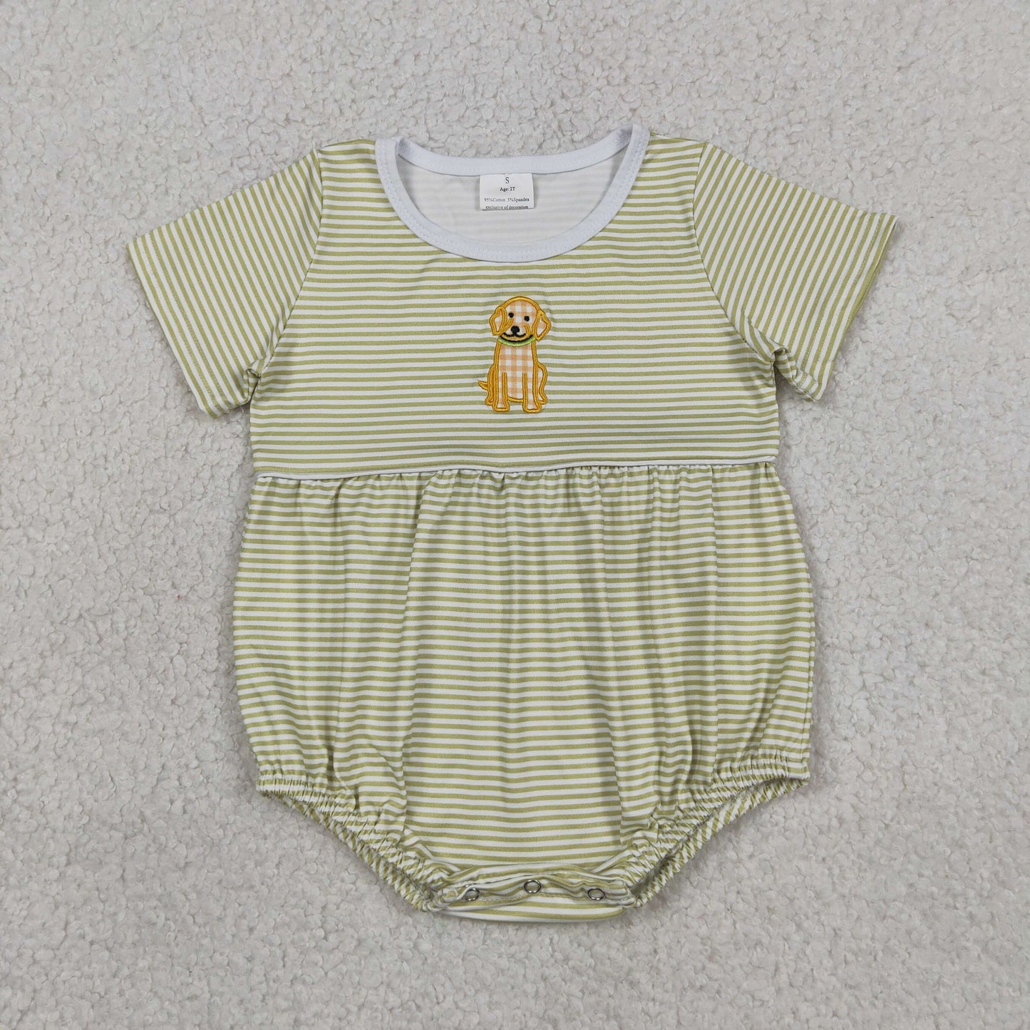 SR4140 RTS NO MOQ （In stock）Short sleeves dog embroidery stripe baby boy romper