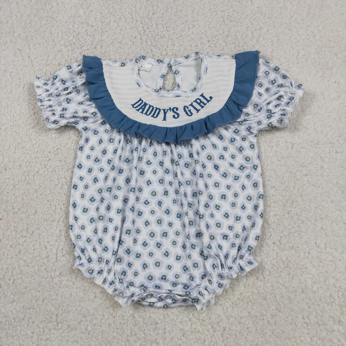 SR4141 RTS NO MOQ （In stock）Daddy's girl smocked floral short sleeves baby girls romper