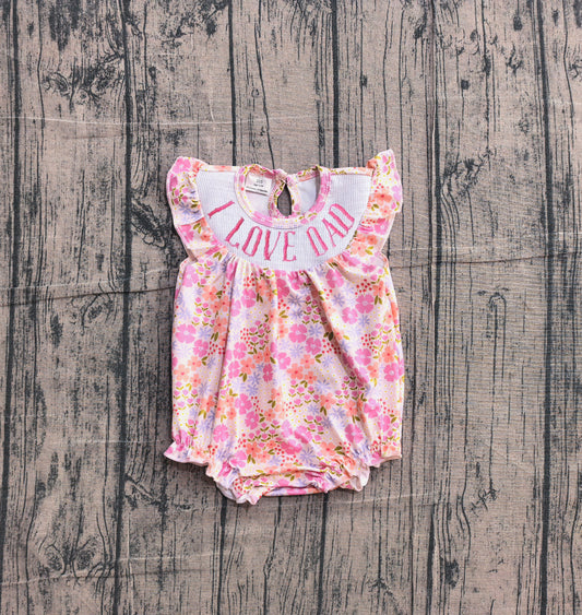 4.9 SR4142 Sample No Moq Baby Girls Pink Flowers I Love Dad Ruffle Rompers