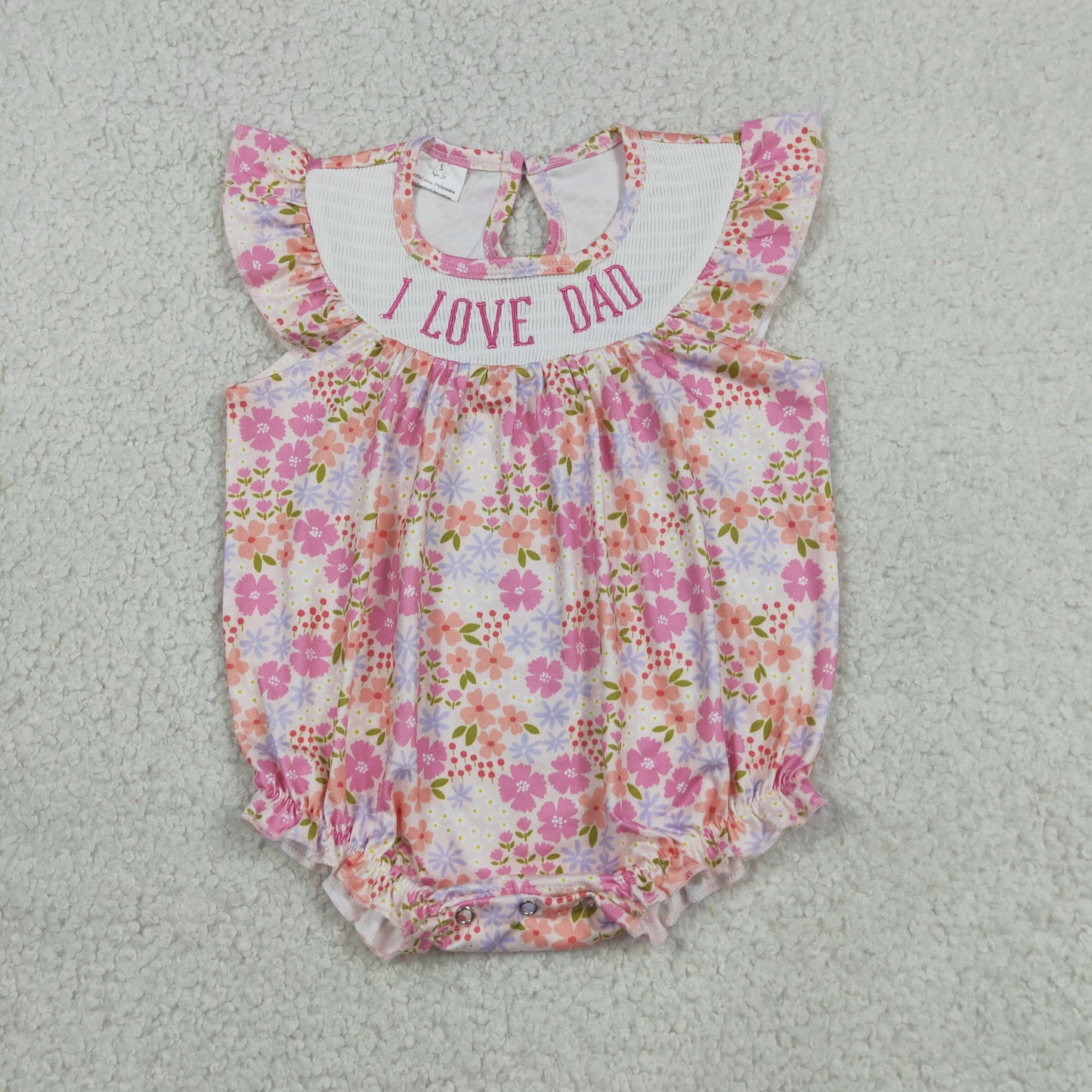SR4142  RTS NO MOQ （In stock）I love dad smocked pink floral baby girls summer romper