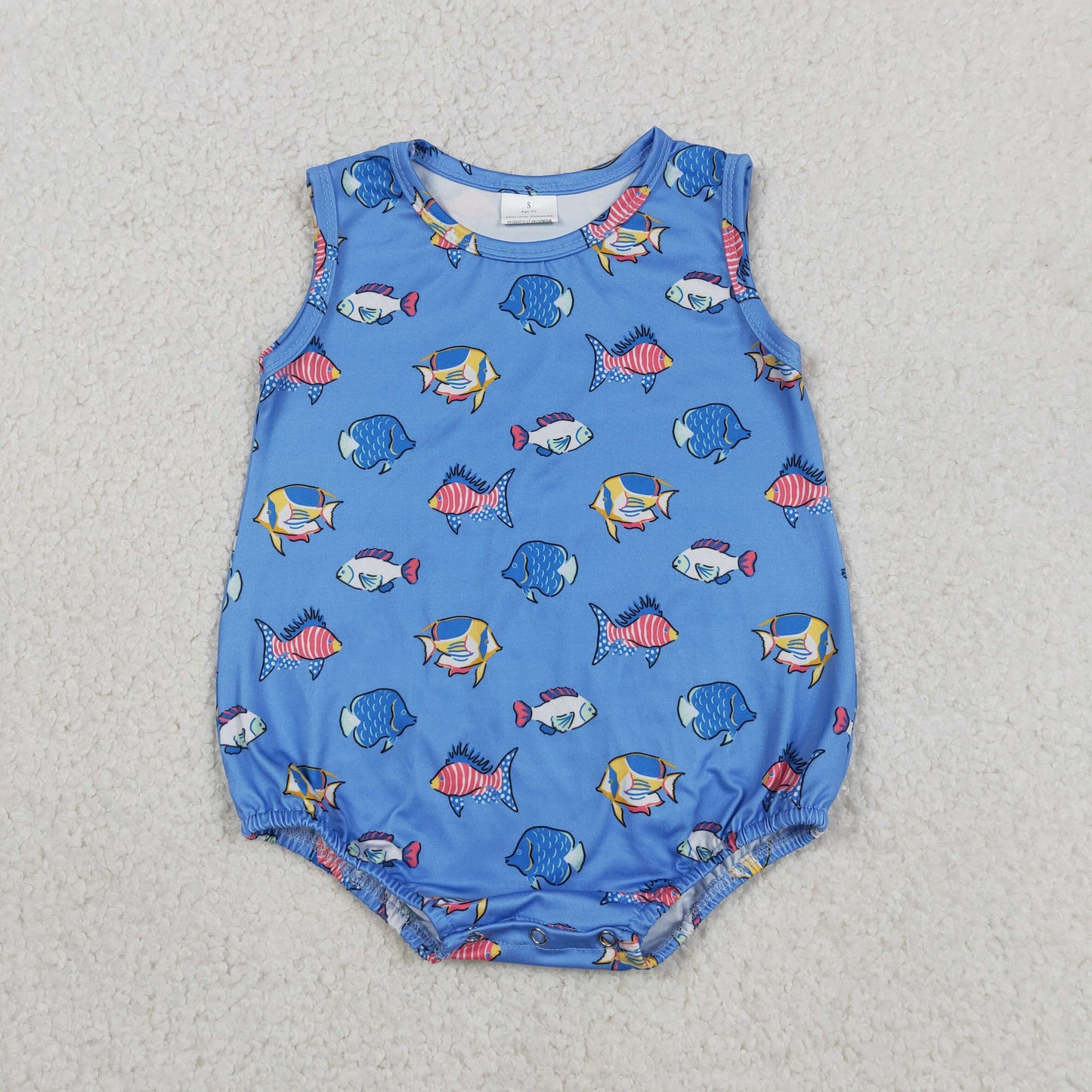 SR4151 RTS NO MOQ （In stock）Sleeveless blue fish baby boy summer romper